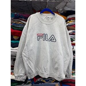 Vintage Fila Crewneck Sweatshirt Mens XL Heather Grey Embroidered Logo Pullover